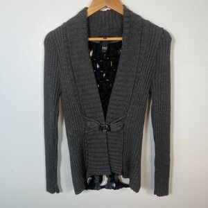 Nu Denmark Wearable Art Cardigan Womens Sz M Avante Garde Boho Ribbed Knit Gray